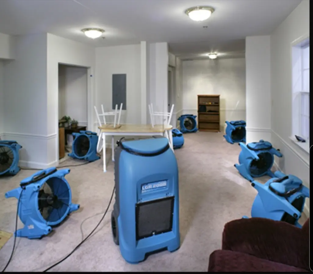 Air movers and dehumidifier setup for Water Extraction & Removal in Porter