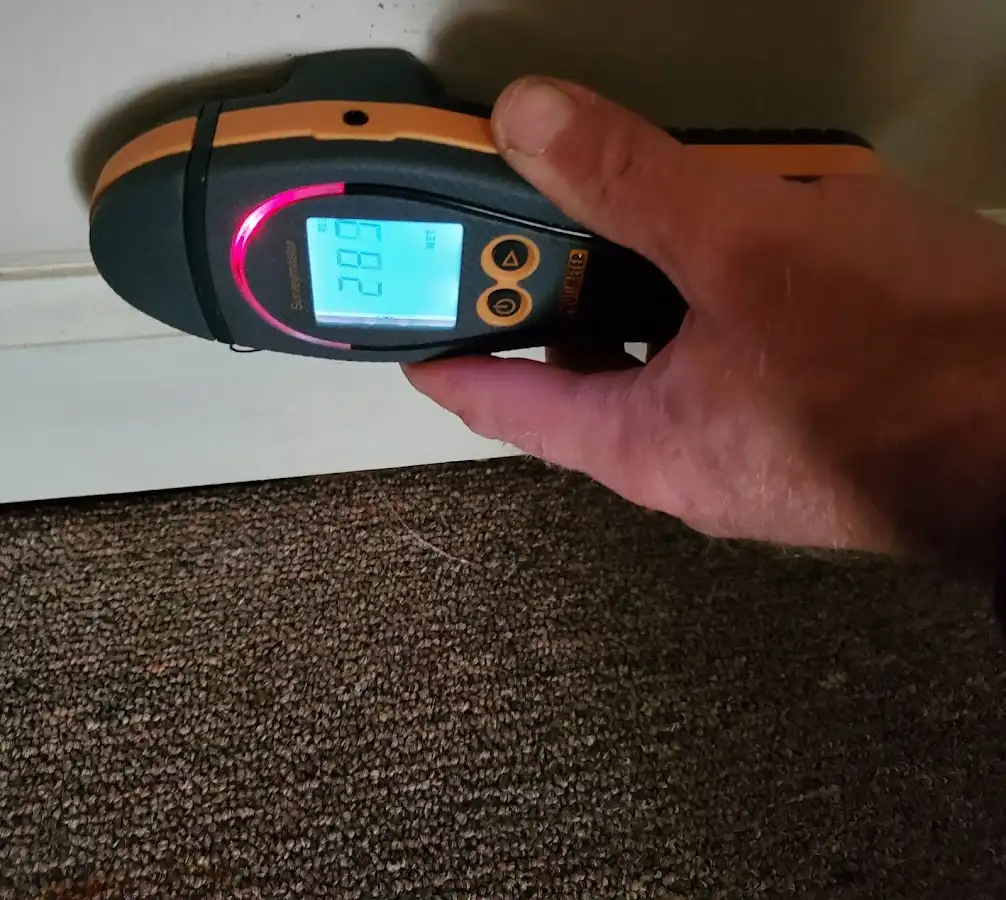 Moisture detection at baseboard during Storm Damage Restoration in Porter